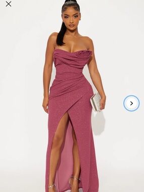 Fashion Nova Strapless Sparkle Maxi Dress in Dusty Rose